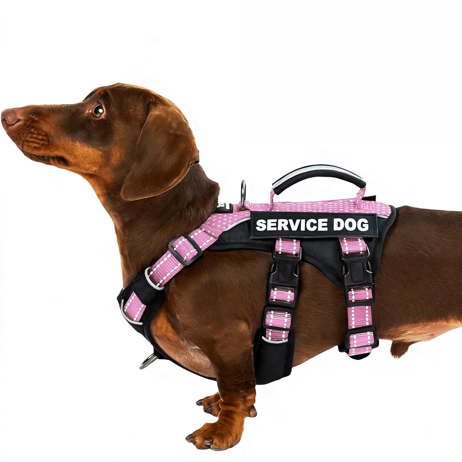 Huntboo Escape Proof Dog Harness Small Dog, Service Dog Harness with 6 Patches, No Pull Harness for Dogs with Handle, Reflective Adjustable Vest for Training, Walking, Outdoor (Pink,S)