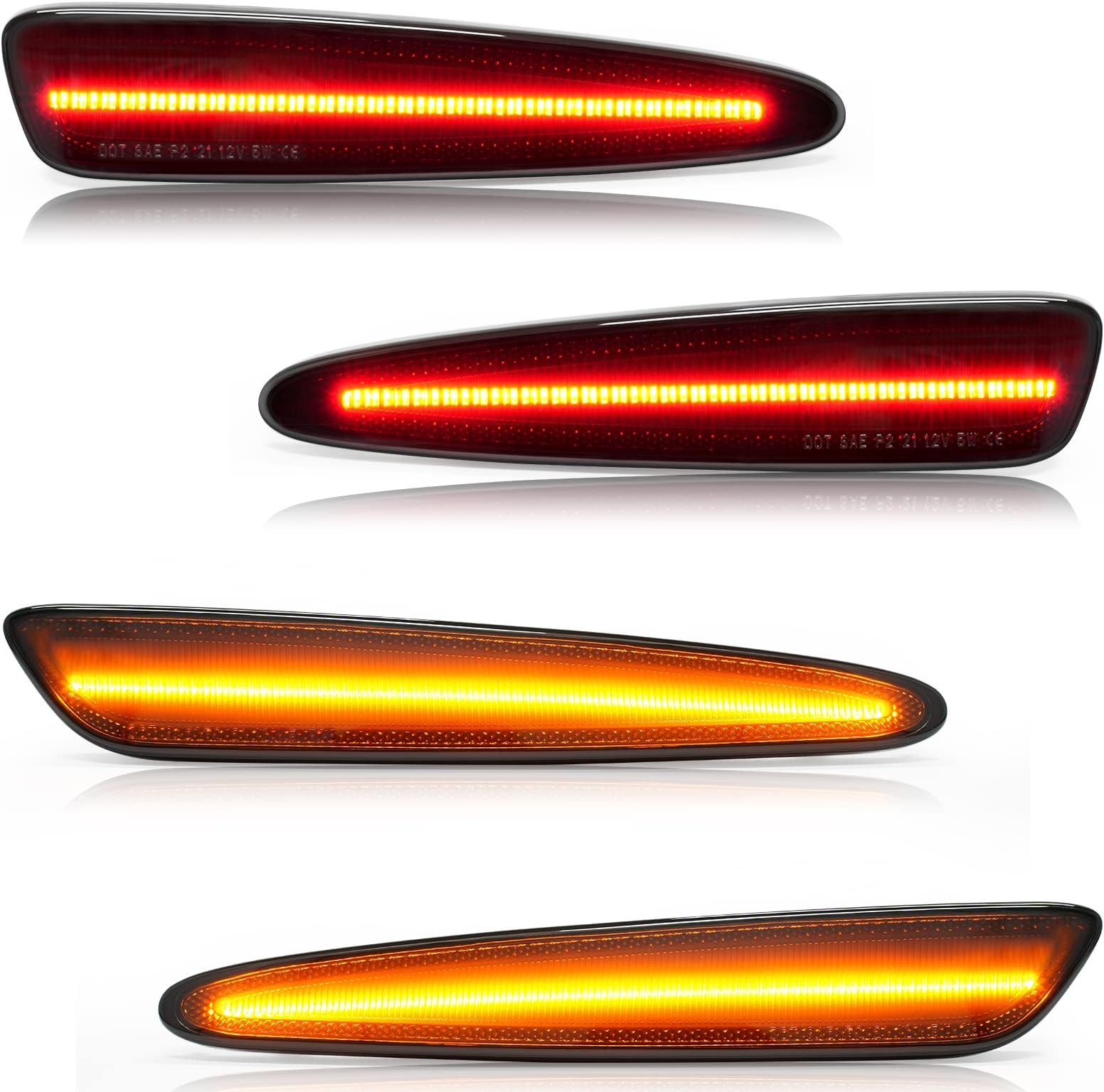 LED Side Marker Lights for Chevy Corvette C6 2005-2013 Front Rear Smoked Lens Fender Bumper Lamps Replacement Pack of 4