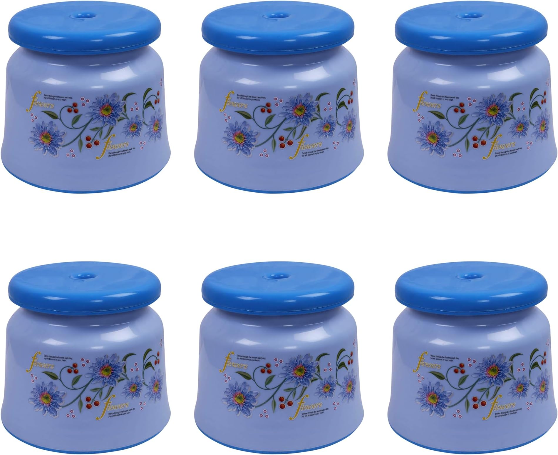 Kuber Industries (Pack of 6) Bath Stool | Bathing Stools for Bathroom | Plastic Stool for Home Use | Sitting Stool for Kitchen | Flower Printed | Blue