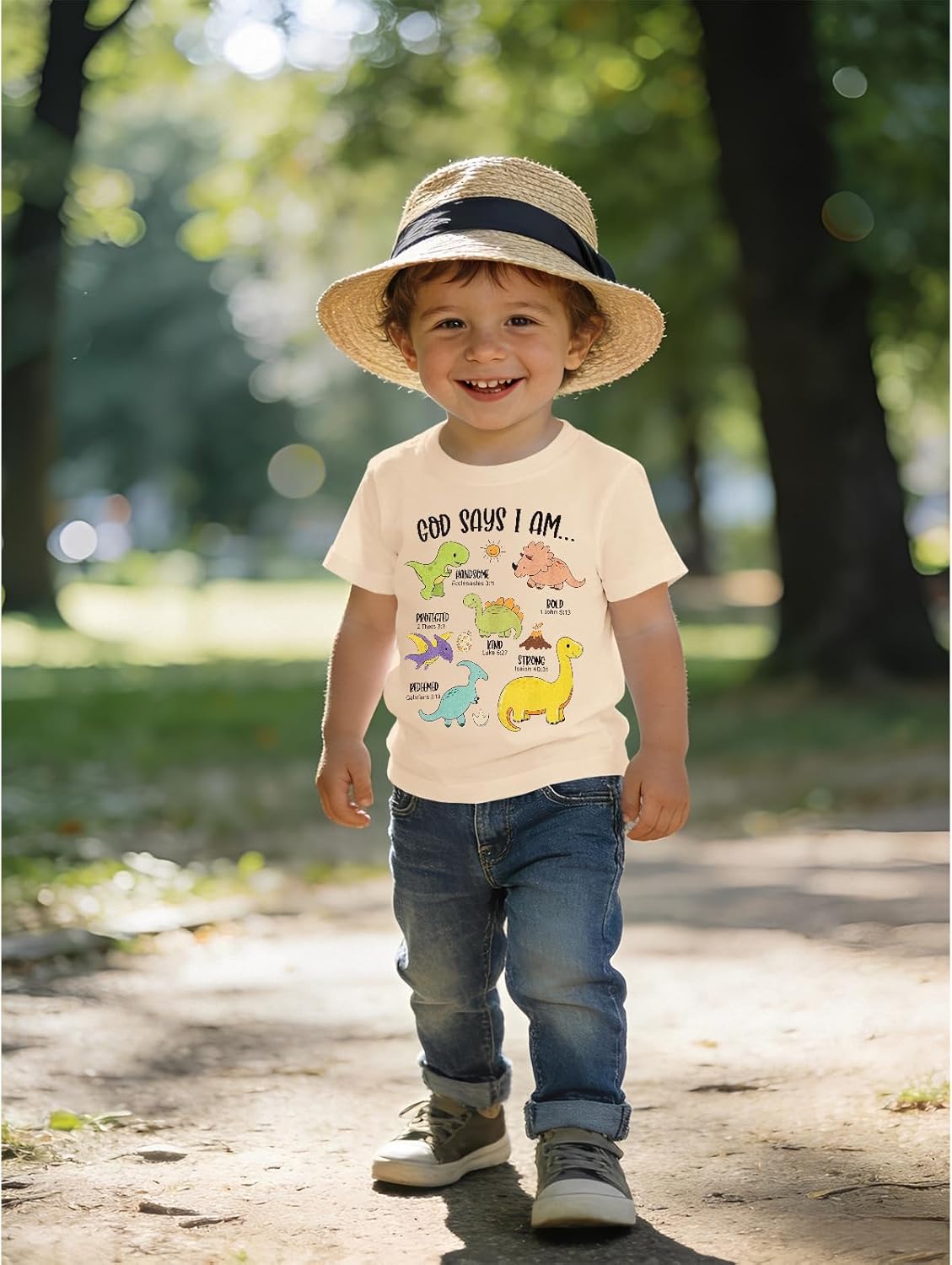BOUTIKOME Toddler Boy Dinosaur Shirts God Says I Am Dino Bible Verse Religious T-Shirt Christian Outfit Baby Short Sleeve Tee - Image 2