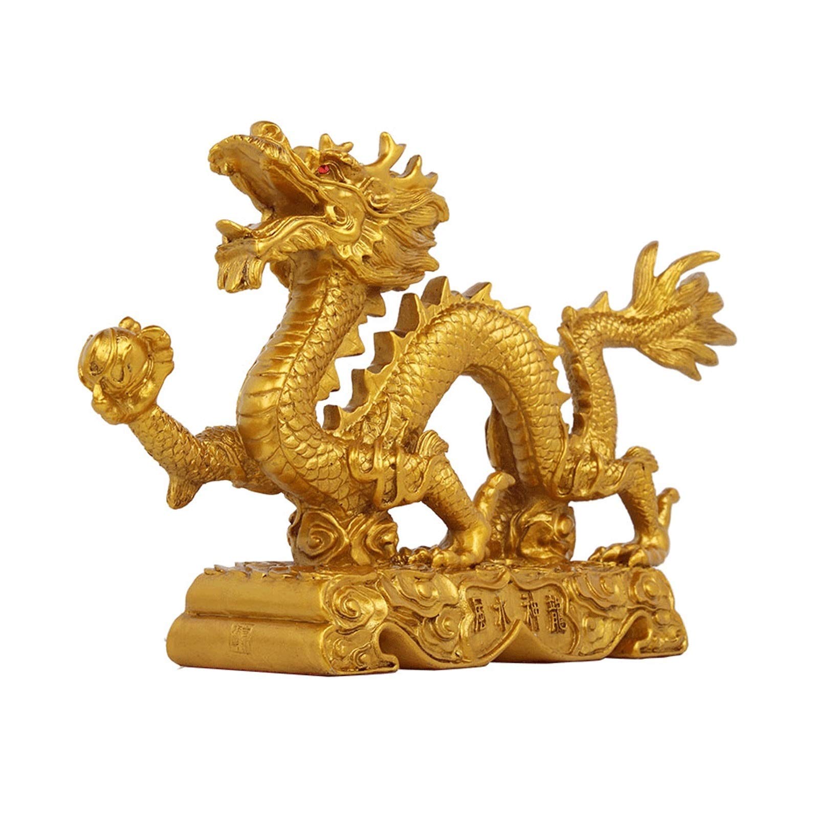 Estatua/Decoración de sobremesa Estatua Estatuilla de la Riqueza Golden Resin Chinese Zodiac Dragon Statue Feng Shui Home Office Tabla Top Decor Collection Adorno de Escritorio(M)