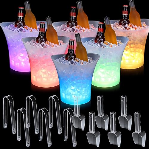 Cubo de hielo LED de 18 piezas a granel con cuchara y clip, cubo de hielo de 5 L, cubo de hielo de 7 colores cambiantes, cubo de hielo acrílico