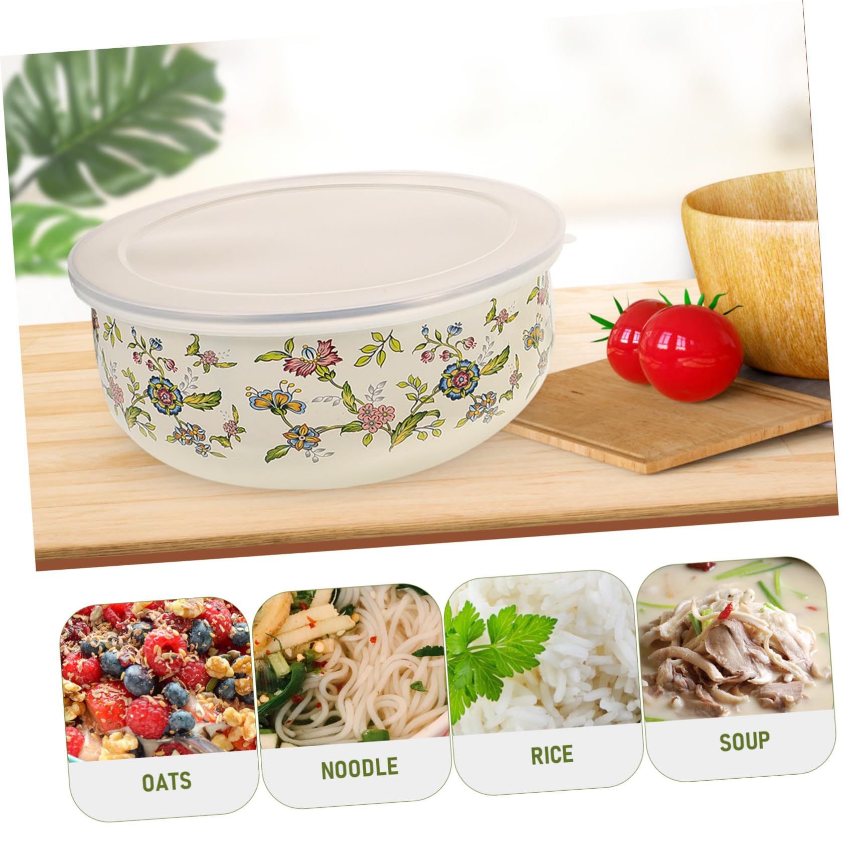 Gatuida Juego de 5 Ensaladeras Esmaltadas con Tapa para Servir y Almacenar, Cuencos Redondos de Plástico para Uso Diario en Cocina, Apilables y Creativos