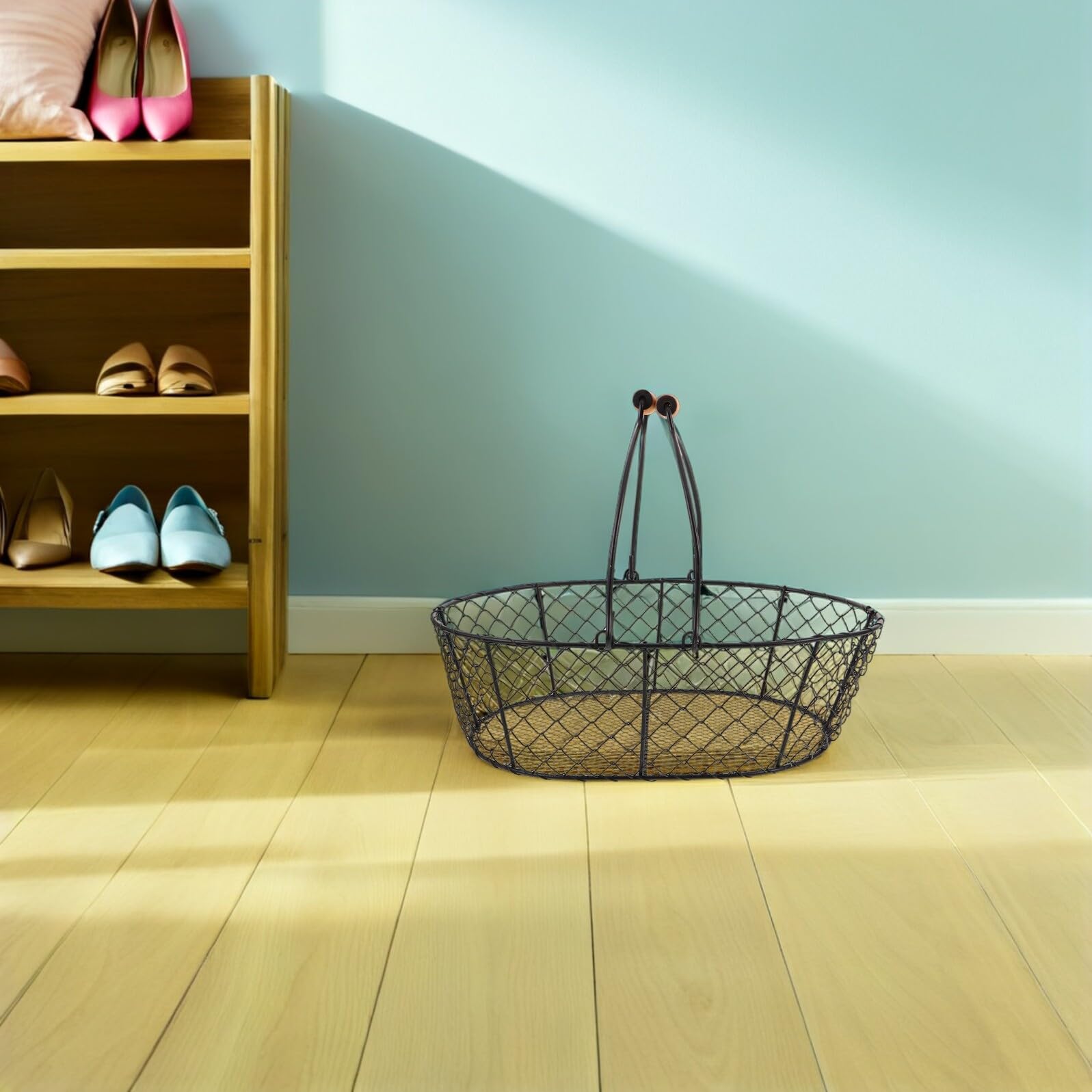 Levemolo Panier à Charbon de Bois en Métal avec Poignées Ergonomiques – Bac de Rangement Noir pour Cheminée et Poêle – Corbeille Multifonction pour Fruits Légumes et Bois de Chauffage –