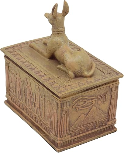 Miniatura 3 de Ebros - Joyero egipcio con diseño de ojo de Horus y Anubis con acabado de piedra arenisca de 4.5 pulgadas de alto como el príncipe de Egipto, dioses