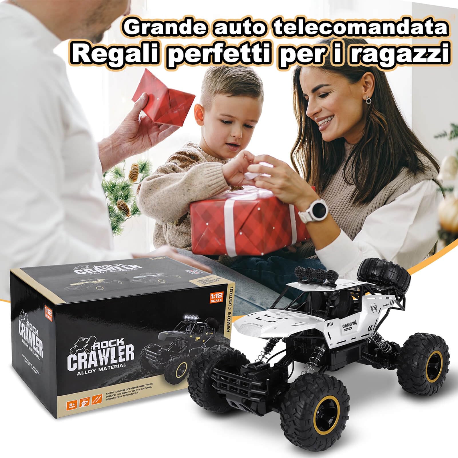Jiakora 1:12 Grande Macchina Telecomandata per Bambini, 2,4 GHz RC Auto Monster Truck, 4WD Camion Auto Telecomandato con luce LED, 2 batterie, RC Cars Natale Compleanno Regalo per ragazzi dai 3 anni