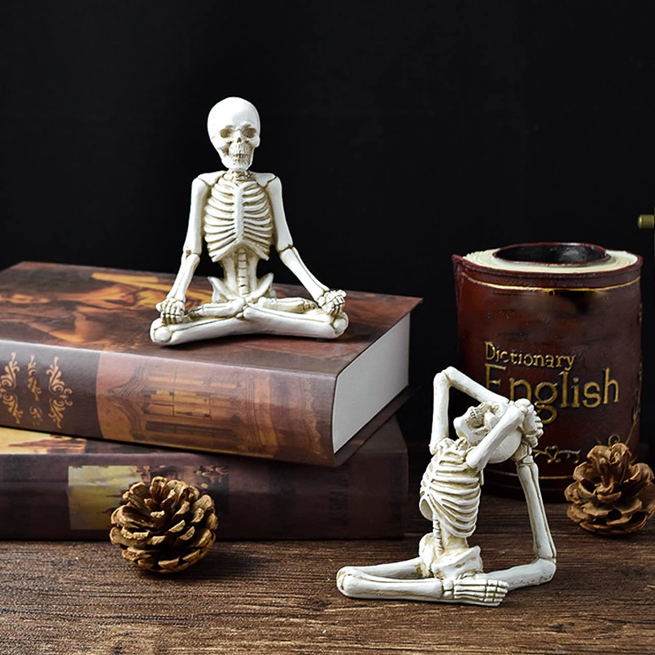 schulpture Estatuilla Coleccionable Pequeño Yoga Esqueleto Humano Calavera Manualidades para decoración de Halloween Regalo Elegante Esqueleto Humano