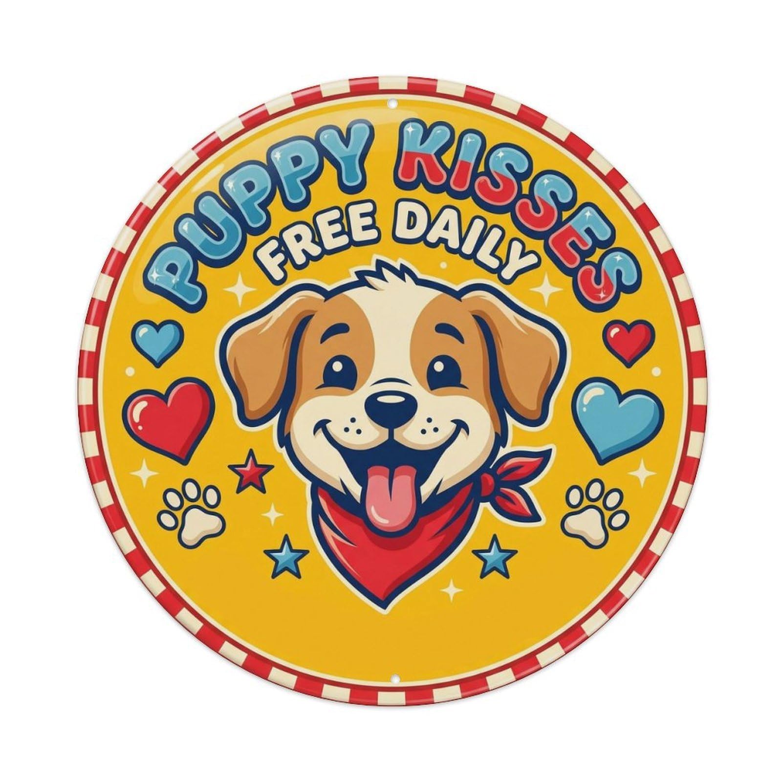 Puppy Kisses Free Daily Dog Humor Cute Retro Pet Lover Metal Tin Sign