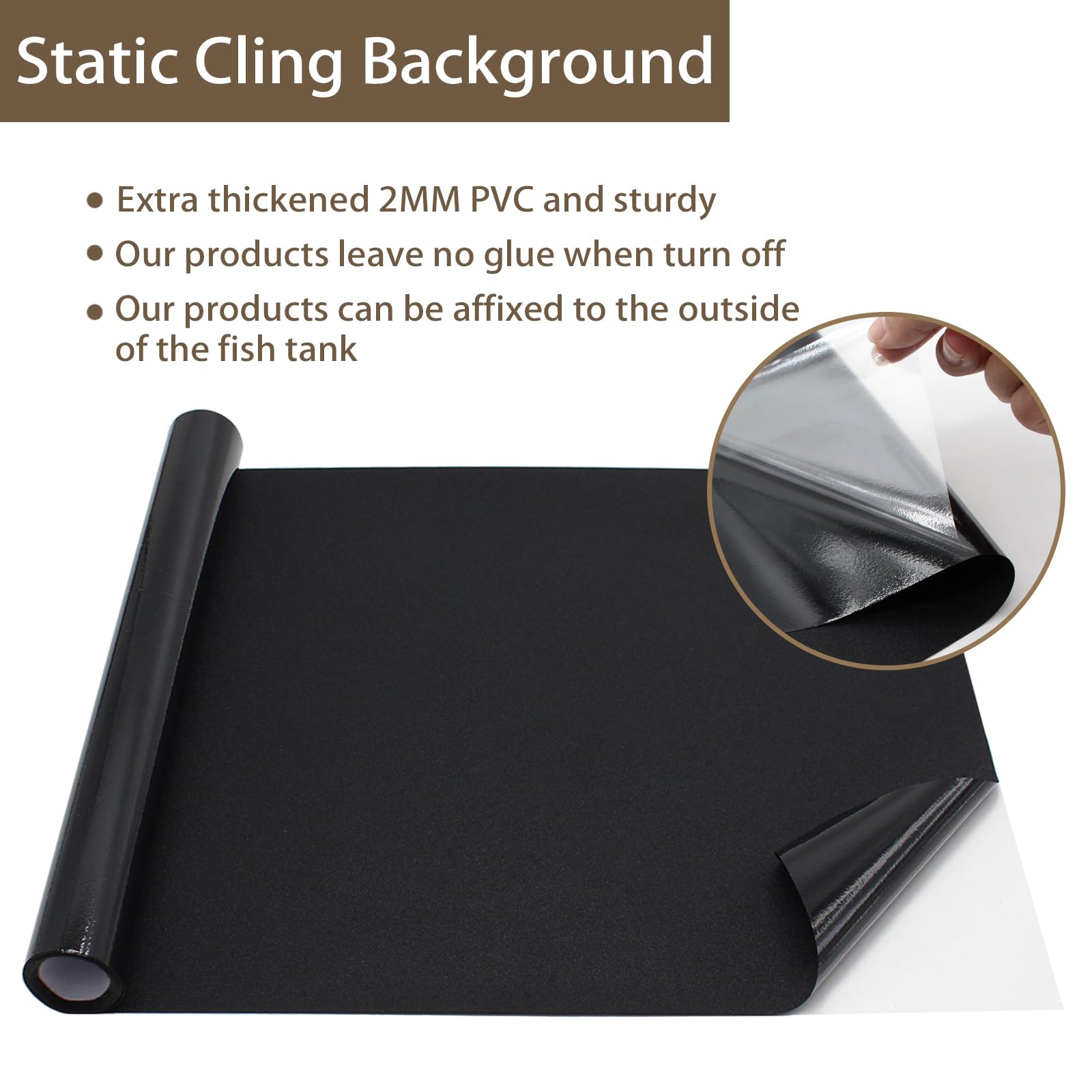 Sfondo Acquario Adesivo Statico Nero - PVC 2mm, 50x200 Cm - Facile Applicazione Senza Colla - Foto 7