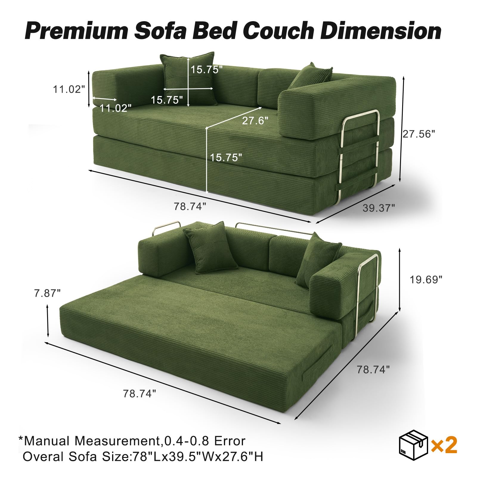 Vipbear Premium 5-in-1 Vielseitiges Rahmenloses Sofa, 160 cm, Ergonomisch Verwandelbarer 3-Sitzer mit Memory-Schaum, Ausklappbares Schlafsofa fürs Wohnzimmer