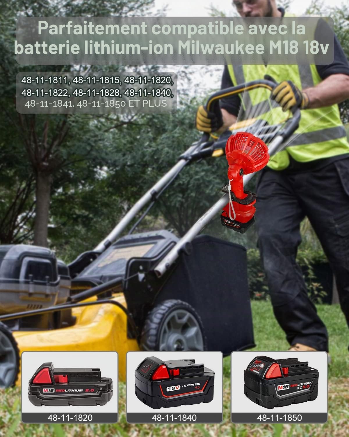 Ventilateur portable à clip pour batterie Milwaukee M18, 18 V, silencieux, avec 3 vitesses économes en énergie, pour chambre à coucher, extérieur, camping et chantier (outil uniquement)
