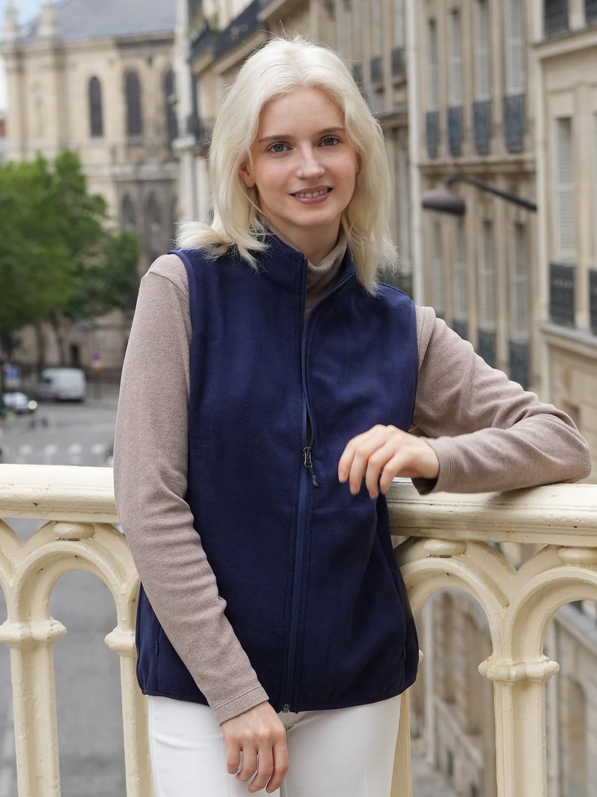 fuinloth Gilet in pile da donna,Termico Senza Maniche Elegante Collare Eretto con Zip e Tasca