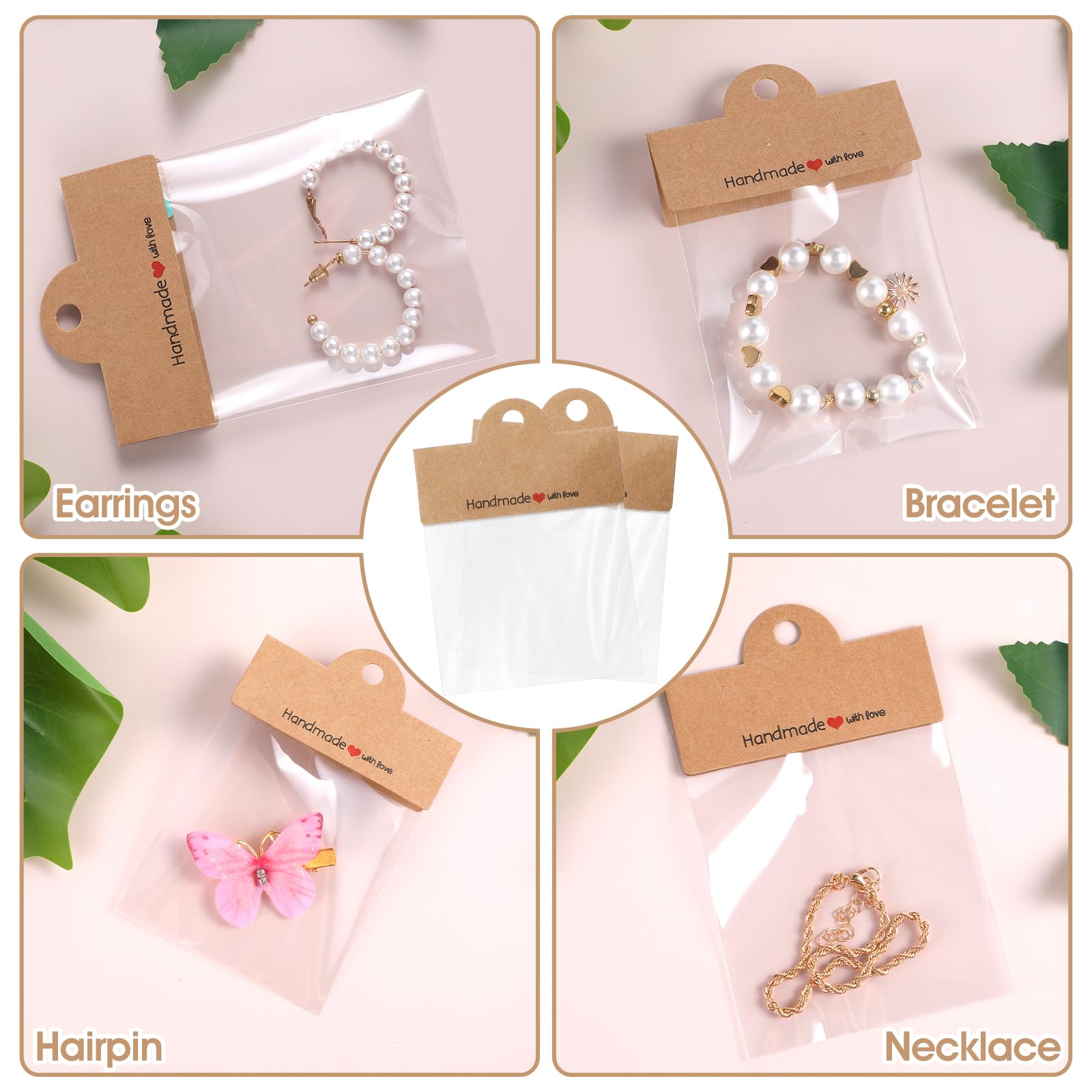 100 Cartellini Kraft Per Orecchini Con 100 Sacchetti Trasparenti - 9.9x7.9cm, Per Gioielli - Foto 3