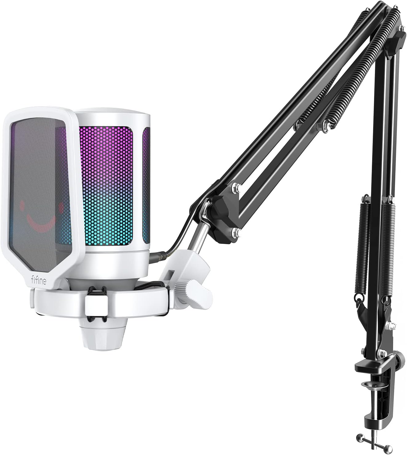 FIFINE Gaming Mic Kit Bundle, PC USB Computer Condenser Microphone Set with Quick Mute, Arm Stand, for PS4/PS5/MAC-A6T White