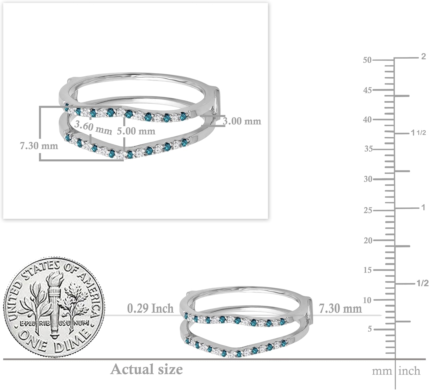 Dazzlingrock Collection Round Alternate Blue & White Diamond Wedding Enhancer Guard Ring for Women in 14K Solid Gold