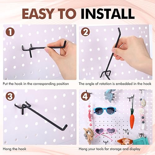 Miniatura 3 de 150 ganchos de acero inoxidable para tablero de clavijas negras, ganchos para estanterías para tablero de clavijas, accesorios de metal negro,