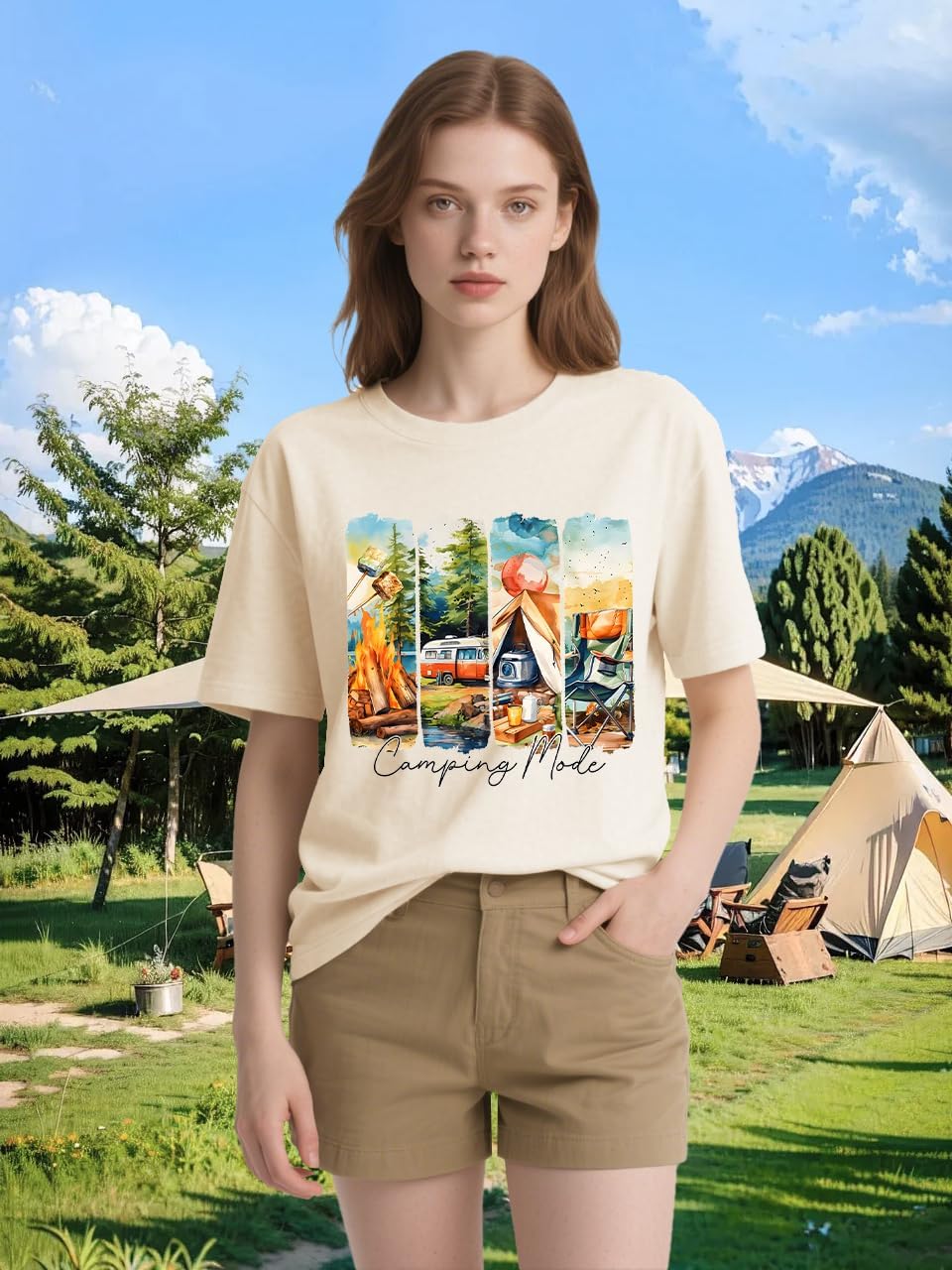 Hiking Shirts Women Vintage Camp Tshirt Funny Nature Outdoor Adventure Camping Graphic T Shirt Short Sleeve Tops - Image 2