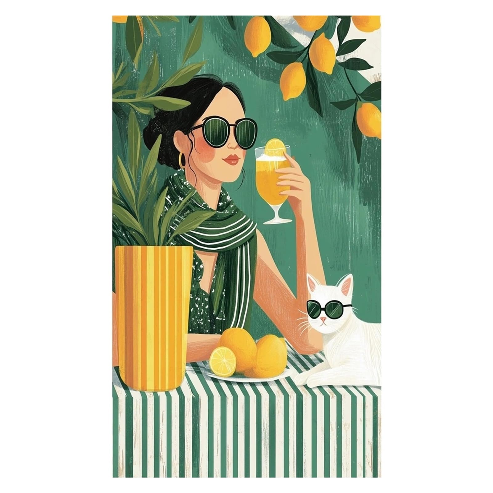 Graiting 1pc Summer Woman With Poster Print Lemon Tree Watercolor Canvas Painting Wall Art Home Decor(By-4,30X42cm)