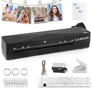 A4 Laminator, Hot and Cold 7 in 1 Laminator Machine with 15 Laminating Pouches, Paper Trimmer, Corner Rounder, Hole Puncher, Personal A4 A5 A6 Thermal Laminator for Home Office School
