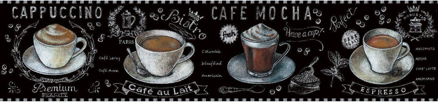 York Wallcoverings Portfolio II Coffee Time Border Removable Wallpaper, Black/White/Brown