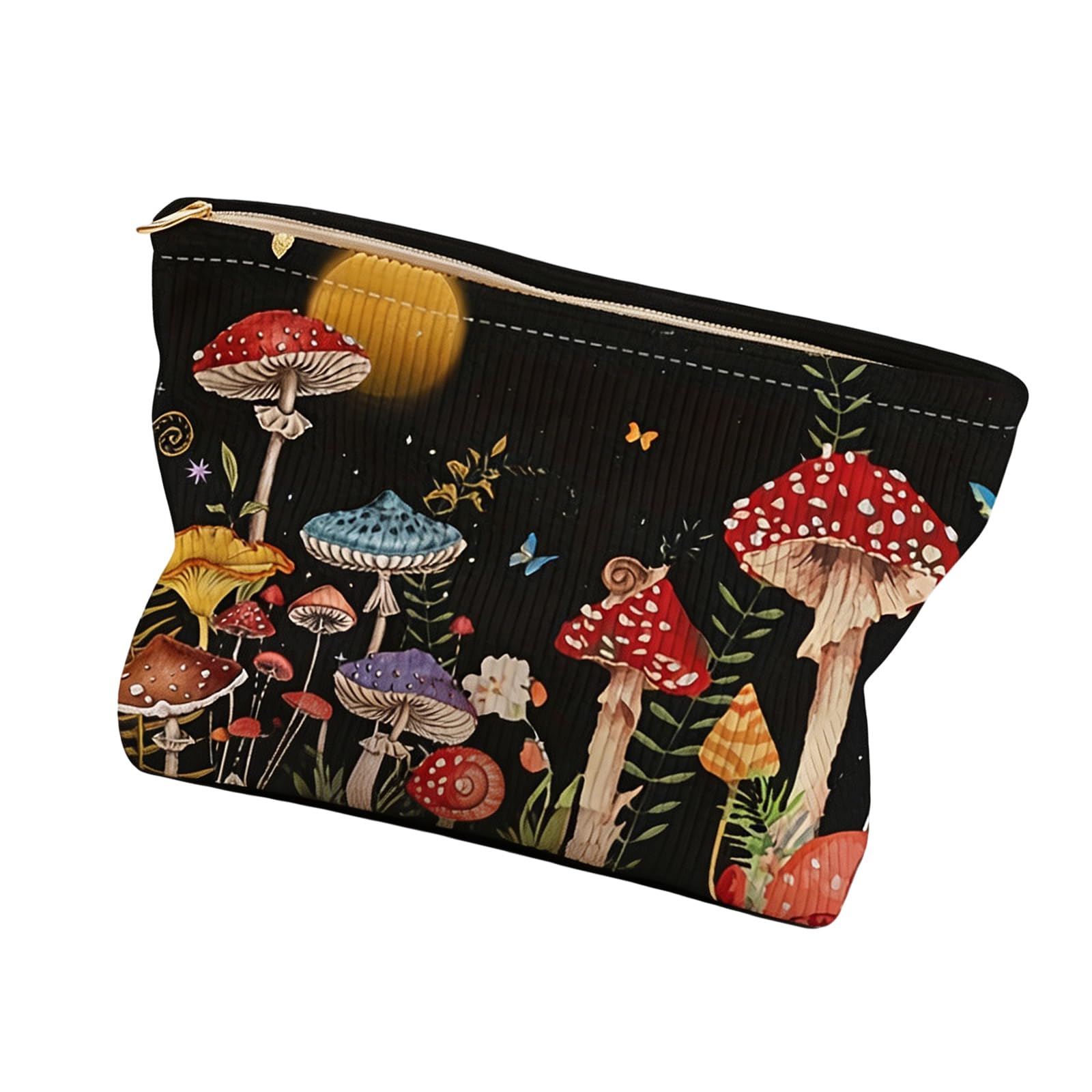 alloneslife Lovely Moons and Mushroom Designs Corduroy Carry All Pouches for Daily Organization Velutinous Storage Bag with Pack
