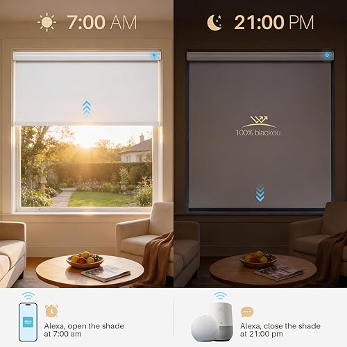 Miniatura 4 de Persianas enrollables motorizadas con control remoto, persianas automáticas inalámbricas, compatibles con Alexa y Google Home (blanco, 20 pulgadas