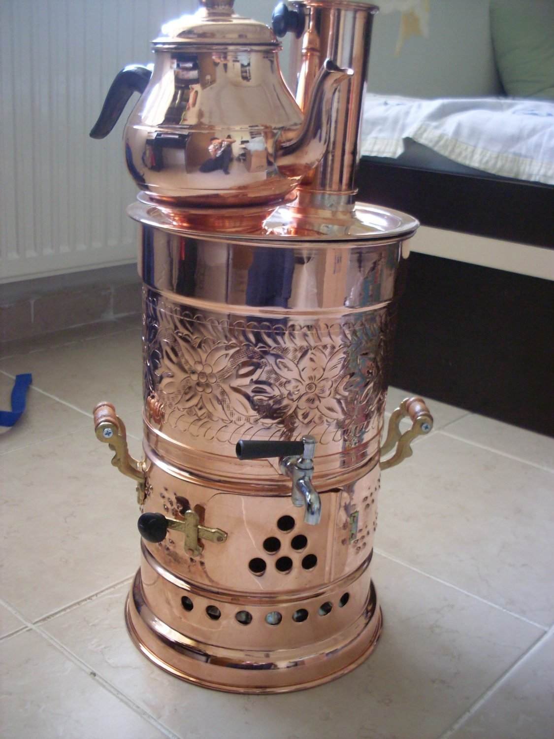 Miedziany samovar czajniczek i czajnik podgrzewacz wody 5 l kemping piesze wędrówki polowanie grill wewnątrz ocynowany węgiel drzewny i drewno opałowe dekoracyjny semiaver