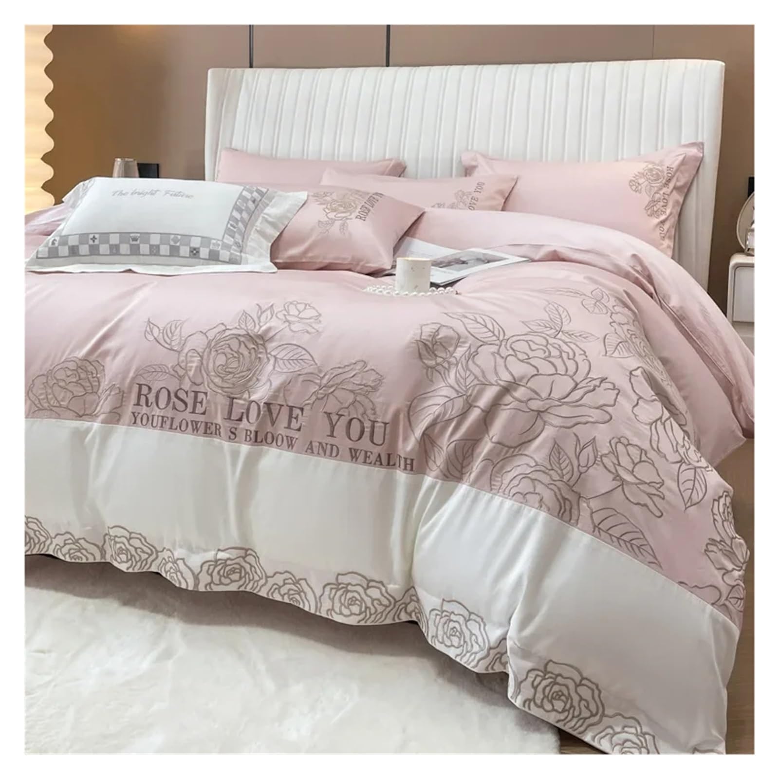 Housse de couette coton pur et draps brodés de roses de literie