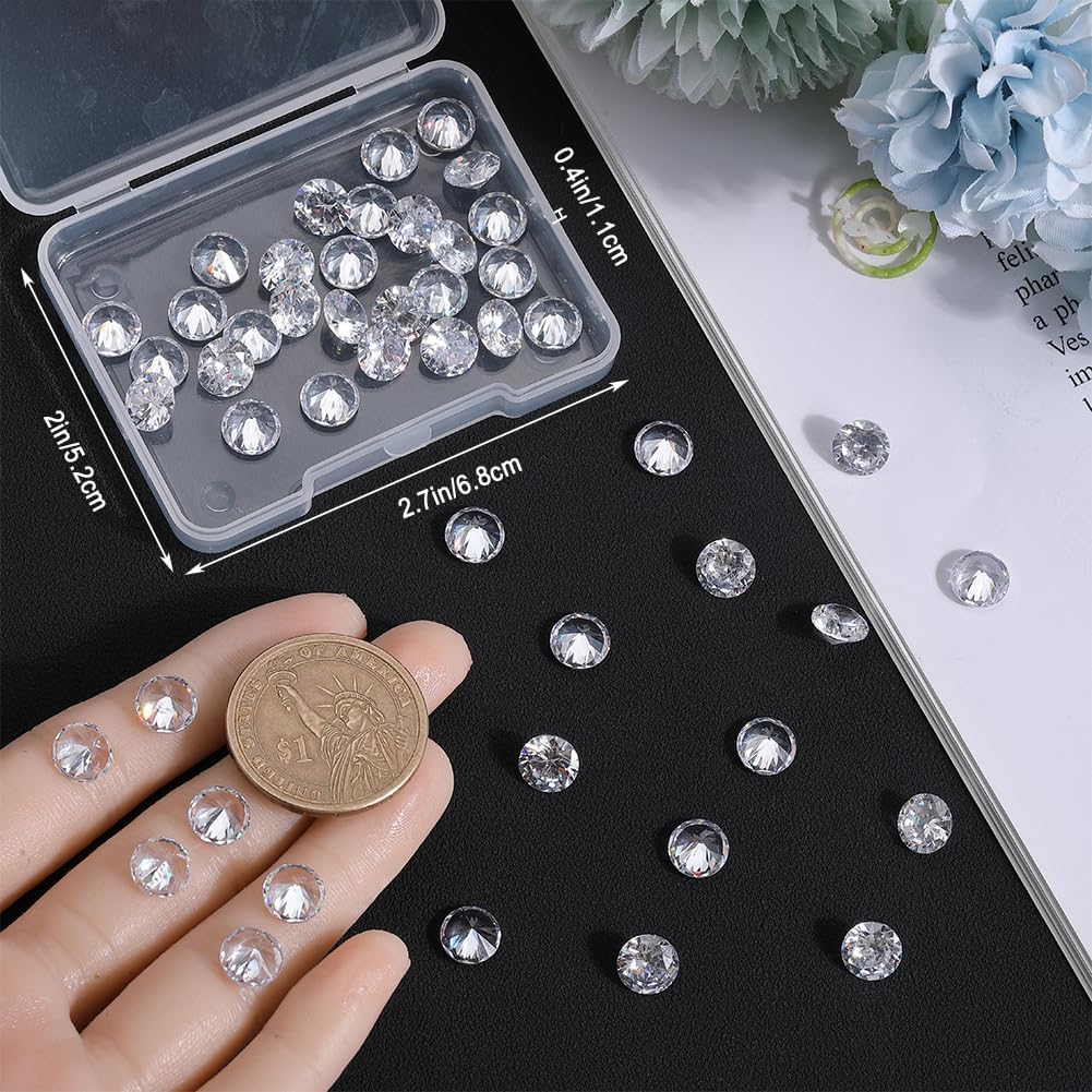 Beebeecraft 50Pcs 8mm Cubic Zirconia Cabochons White AAA Round Diamond Small Loose CZ Stone Synthetic Gemstone for DIY Jewellery Making