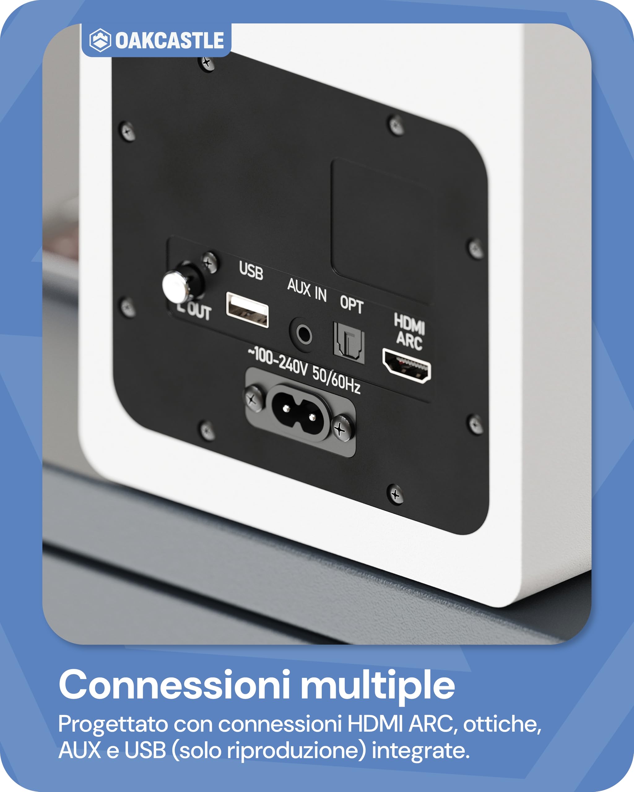 Oakcastle BK100 Casse Attive Amplificate Coppia | 60W 2.0 Casse PC Bluetooth 5.4 | Altoparlanti TV HDMI ARC | Altoparlante per Giradischi | Altoparlanti Stereo Hifi con Telecomando Incluso (Bianco)