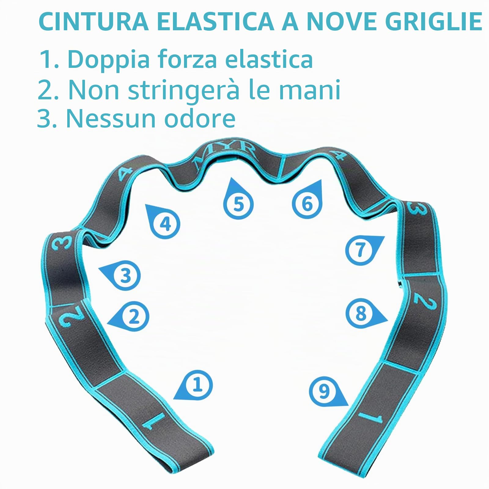 Cintura per Yoga Fascia Elastica Fitness, Fascia per Yoga con 10 Anelli, Fascia Elastica per Pilates, Fascia per Ginnastica e Allenamento
