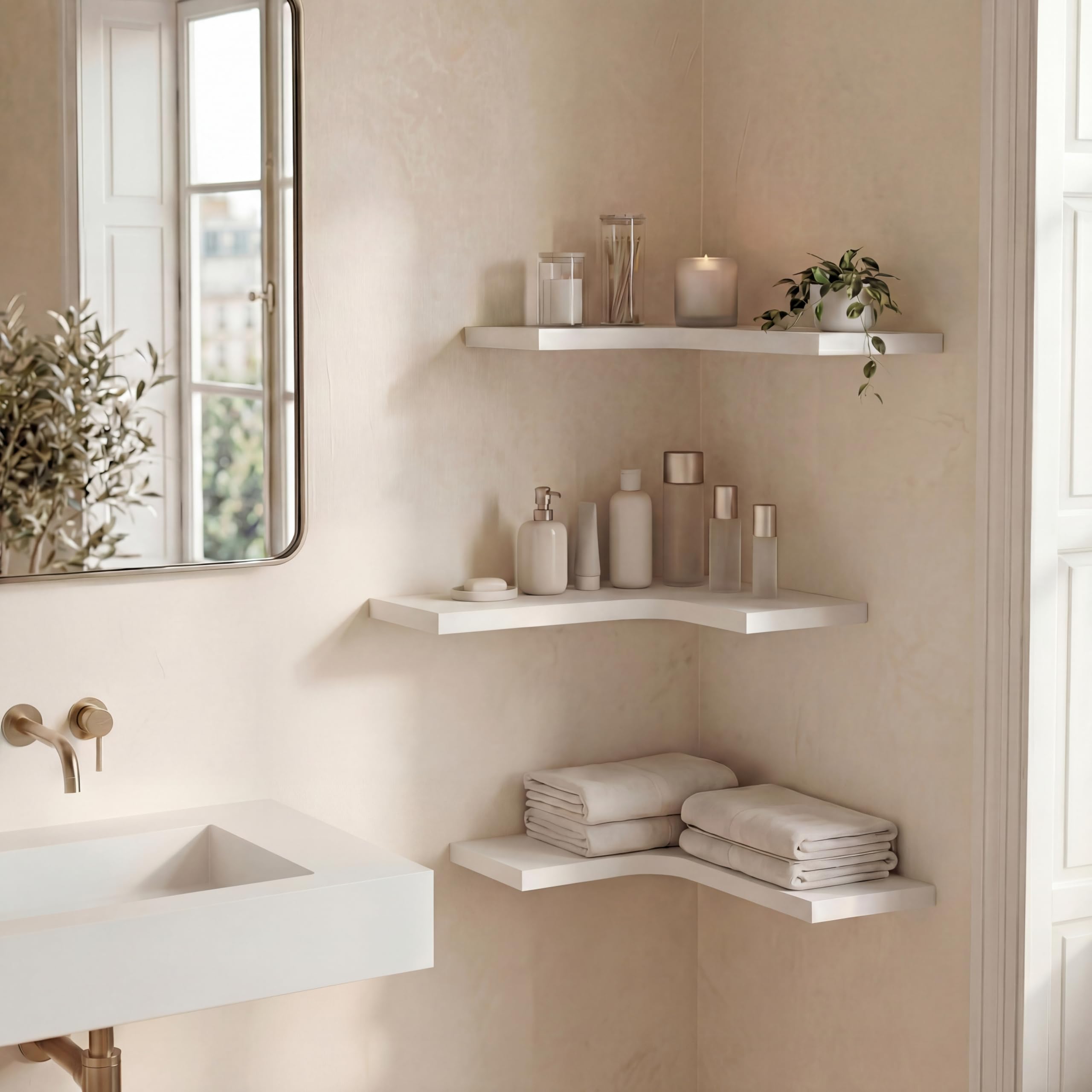 Mensola da Muro In Legno Mensola Angolare Sospesa Mensola Sospesa A Forma L Listone Per Soggiorno Camera Da Letto Bagno Ingresso Ufficio Decorazione Da Parete Set Da 3 (Bianco)