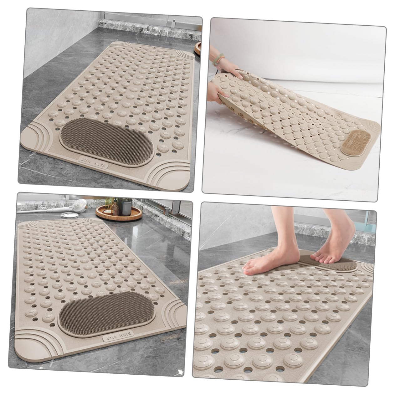 Hemobllo Tapis de Bain Antidérapant Beige avec Ventouse pour Massage Gommage Tapis Multifonction Caoutchouc Résistant à Lusure Coussin Massage pour Salle de Bain