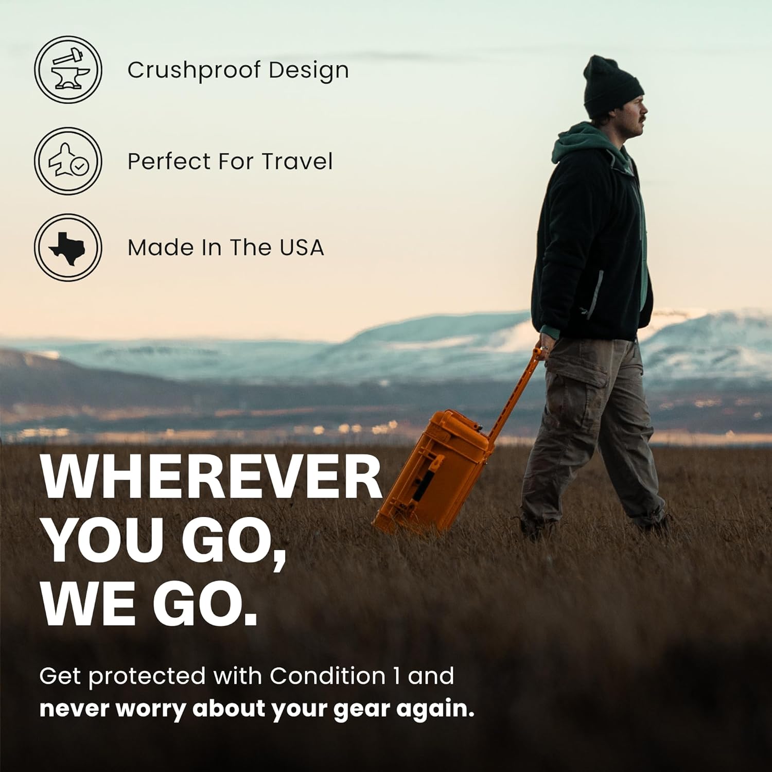 Condition 1 22" Large Rolling Lockable Hard Storage Case w/Padded Divider & Lid Organizer, Model 300, Waterproof Protective Box for Camera & Production Gear, Made in USA, 21.84"x13.82"x9" Black