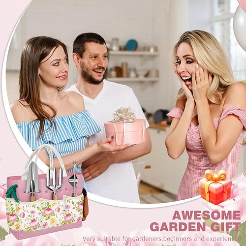 Miniatura 7 de Juego de 22 herramientas ergonómicas de jardín para mujeres, kit de herramientas de mano de alta resistencia, incluye práctica bolsa de mano,