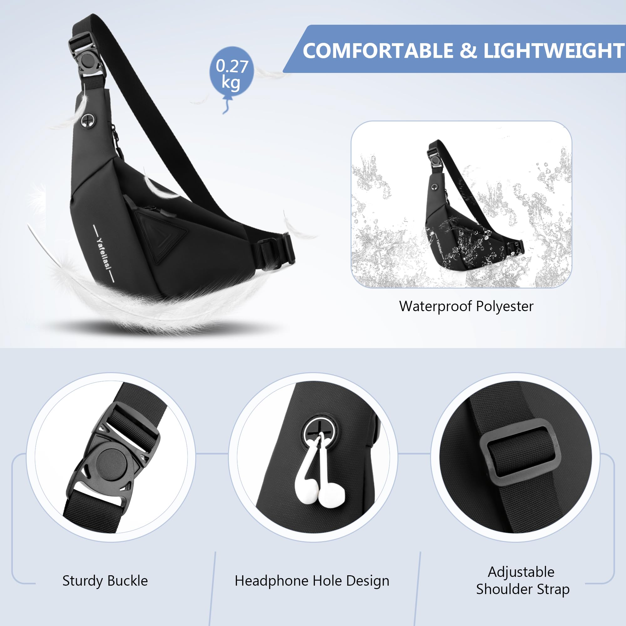 VARLIVOO Fashion męska Sling Bag Męska torba na klatkę piersiową Plecak Torby na ramię Torba na ramię Szkoła Podróże Piesze wycieczki Camping Kolarstwo Outdoor Sports Siłownia Wodoodporny poliester Plecak na ramię Czarny B