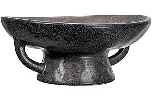 2 Piece Black Reactive Glaze Bowl with Handle and Base