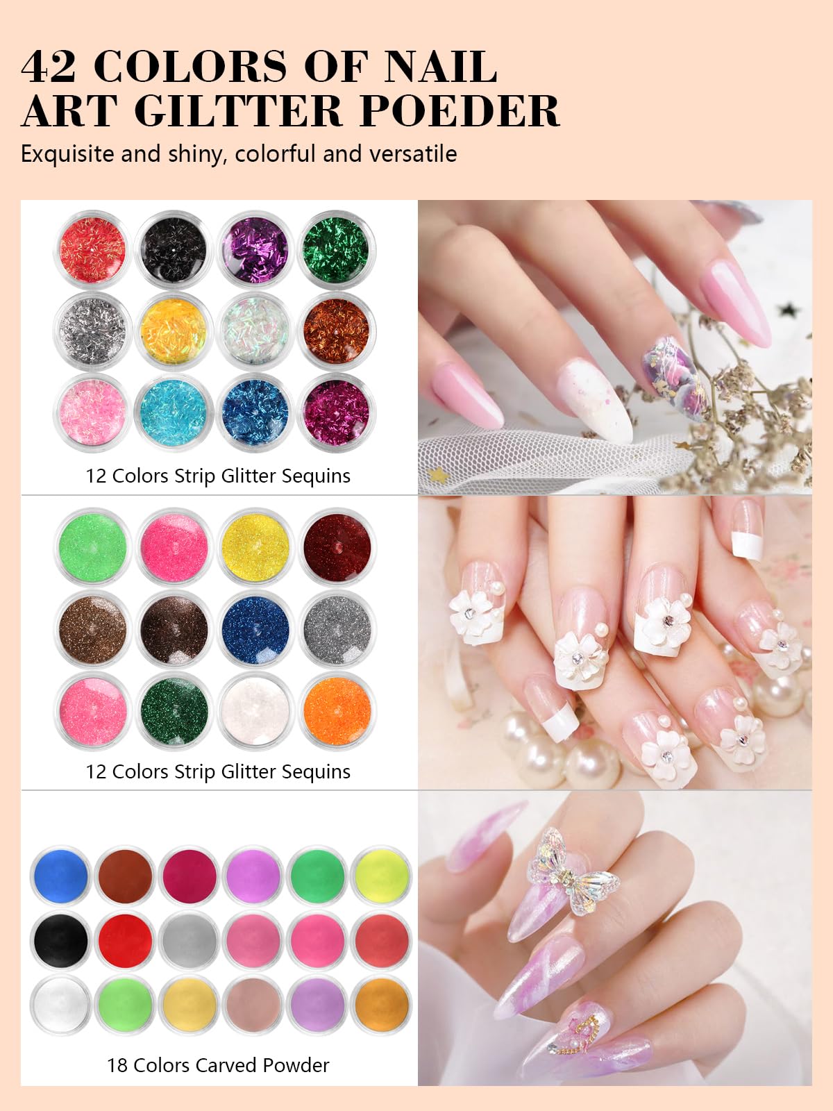 Deciniee Acrilico Per Unghie Kit, 42 Colori Polvere Acrilica Unghie con Monomero Liquido 3 Colori Rosa Bianco Trasparente, Professionale Kit Per Unghie Set Per Unghie in Acrilico Per Principianti