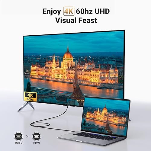 Miniatura 2 de UGREEN Cable USB C a HDMI (4K a 60 Hz) de 6.6 pies, adaptador tipo C a HDMI, Thunderbolt 43 a HDMI para oficina en casa, compatible con iPhone 15