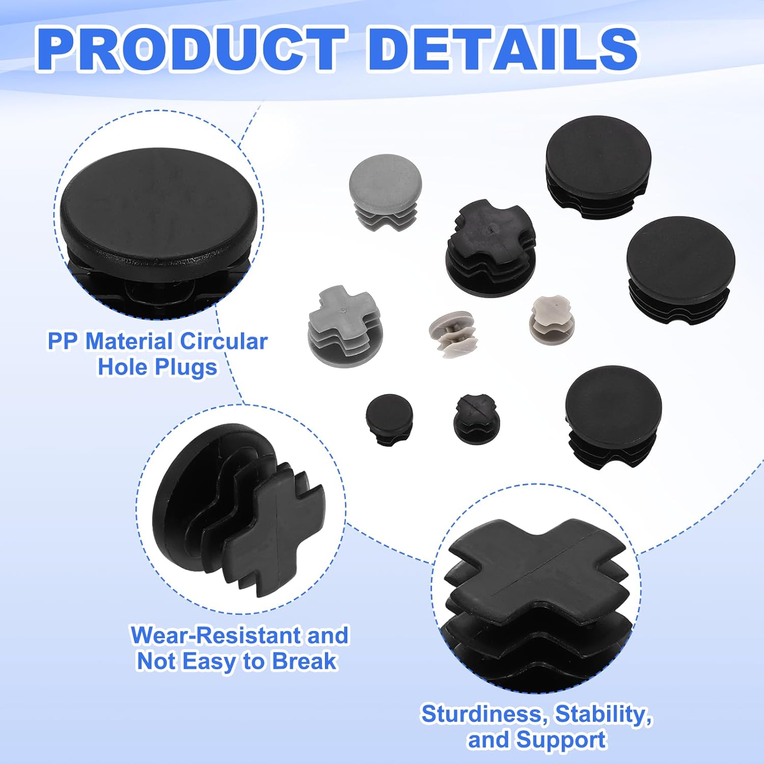 uxcell 60Pcs 3/8"(9.5mm) Plastic Hole Plug, Round Tubing Inserts, Furniture End Cap Protection Glide for Chair Sofa Table Shelf, Black
