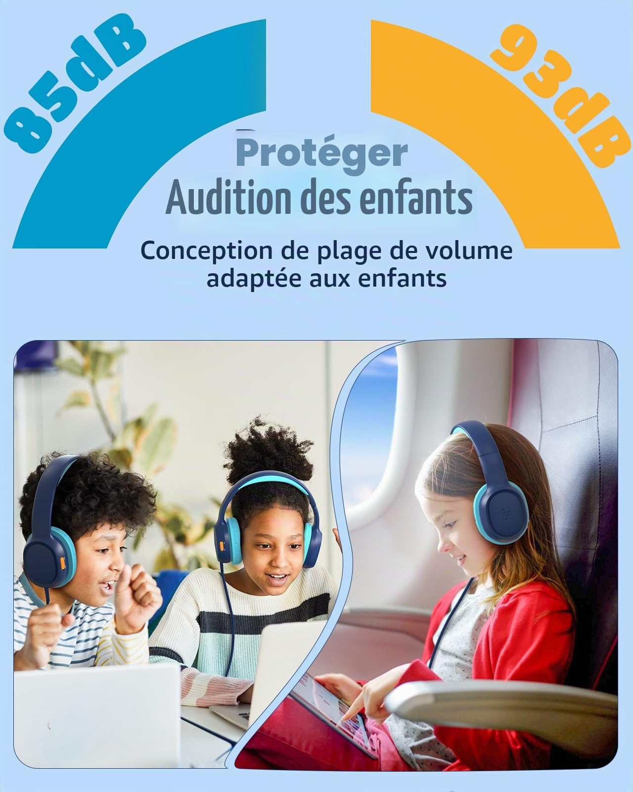 Tronsmart Casque Enfant, Casque Audio Enfant Filaire, Volume Sûr 85/94 DB, Haut-Parleurs De 40 Mm, Son Clair Et Doux, Prise Jack 3,5 Mm avec Cordon, pour l'Apprentissage Et Le Divertissement