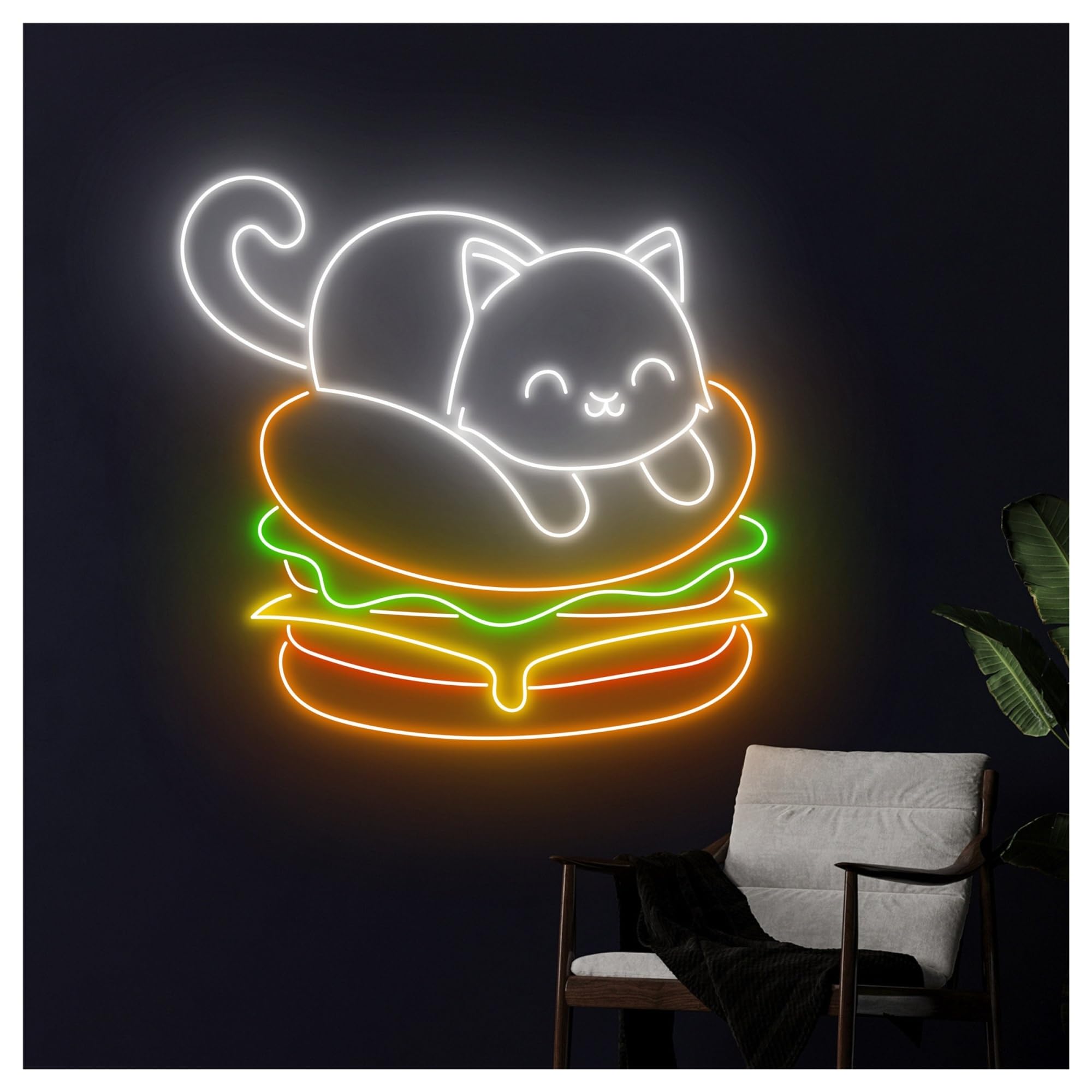 Wiszące neony artystyczne Neonowa Tablica Z Napisem "Buger Cat" Do Restauracji, Kuchni, Sklepu, Witryny Sklepowej, Wejście Firmy, 58cm