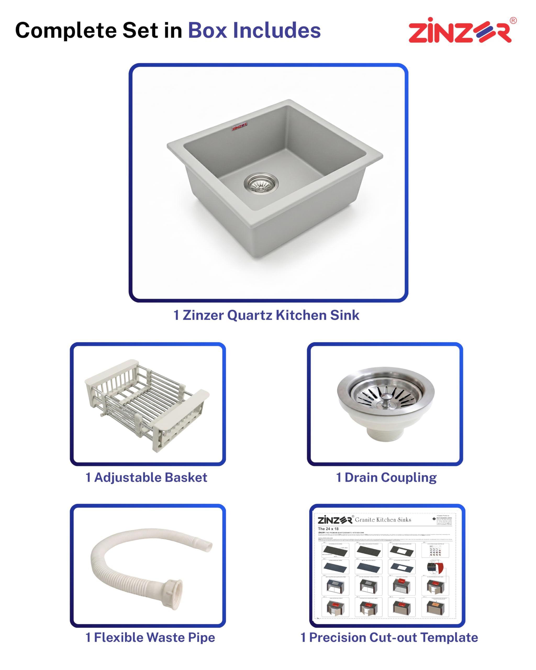 ZINZER Granite Quartz Sink - Graphite Grey -6