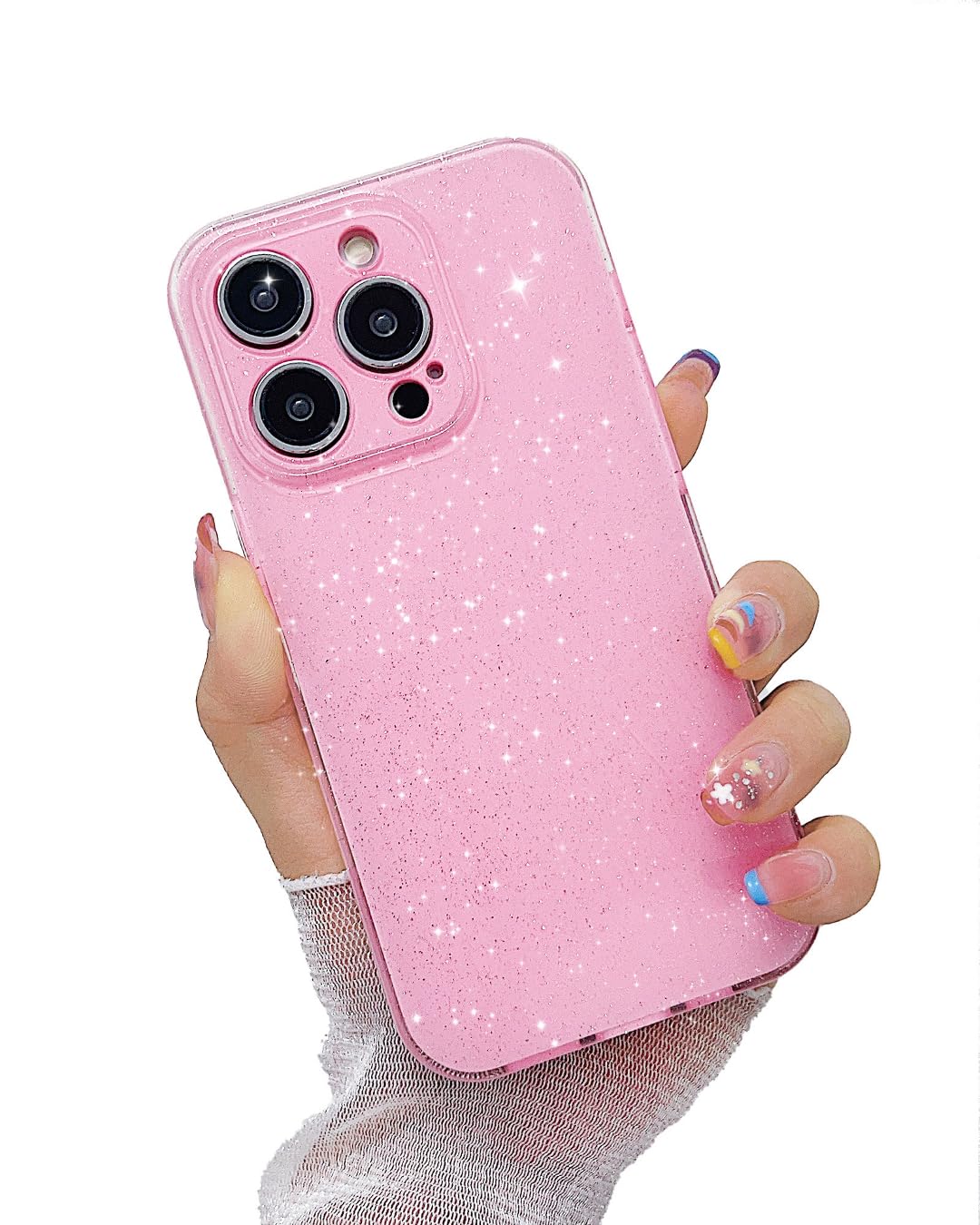 Compatible with iPhone 13 Pro Case,Cute Glitter Bling for Women Girls Silicone Non-Slip Shockproof Soft TPU Phone Case,for iPhone 13 Pro 6.1 inch(Pink)
