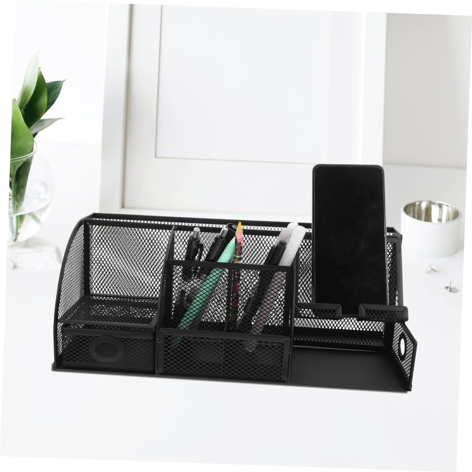 Veemoon Organizer Portapenne in Ferro Nero Multifunzione da Scrivania Moderno Design Elegante e Struttura Resistente per Ufficio e Cancelleria
