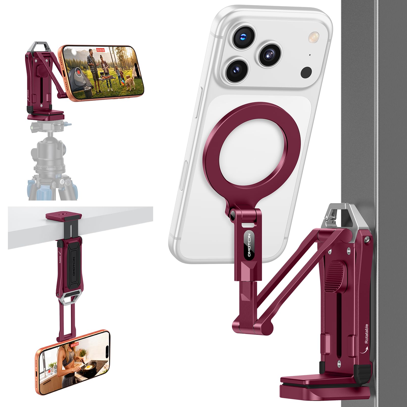 OMOTON TP02-Pro 5 in 1 Magnetic Phone Holder for Vlogging Essentials, Red