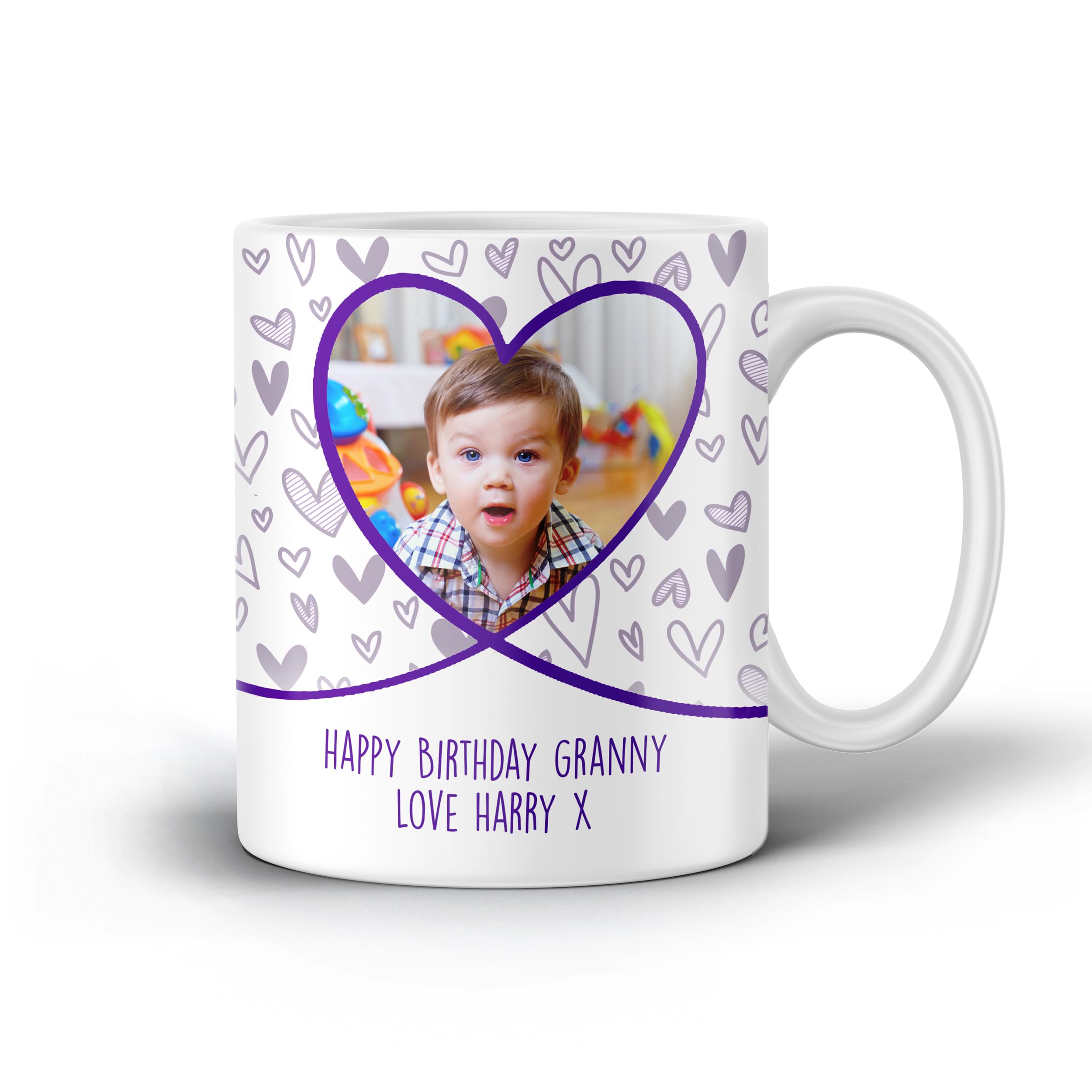 iCaseDesigner Personalised Photo Heart Mug - 3 Photo Heart Collage and a Message - 11oz Ceramic Cup
