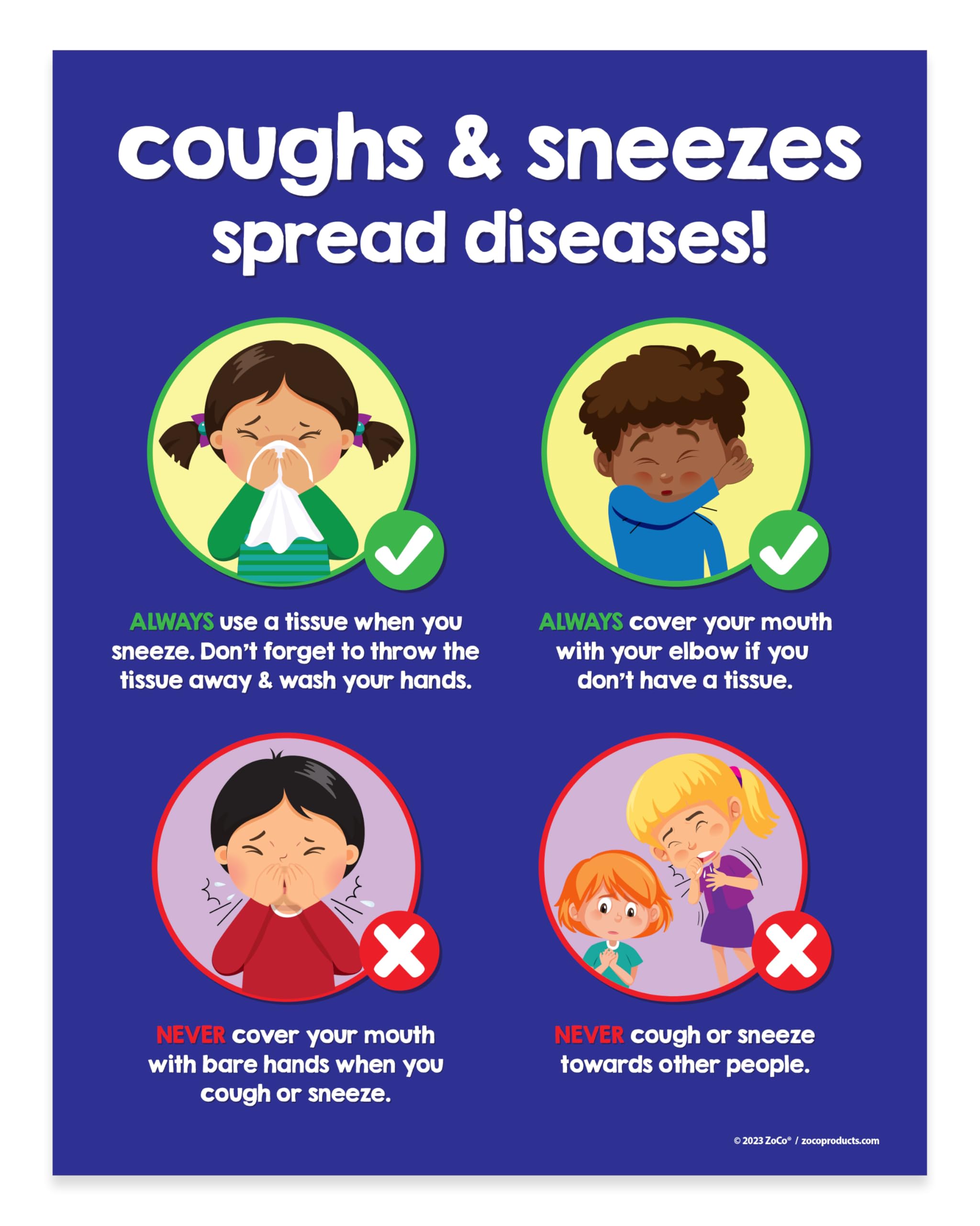 ZOCO Coughs and Sneezes Spread Diseases School Poster - School Nurse Supplies - Health Posters for School Nurse Office - School Nurse Office Decor - 17 x 22 in. - Laminated