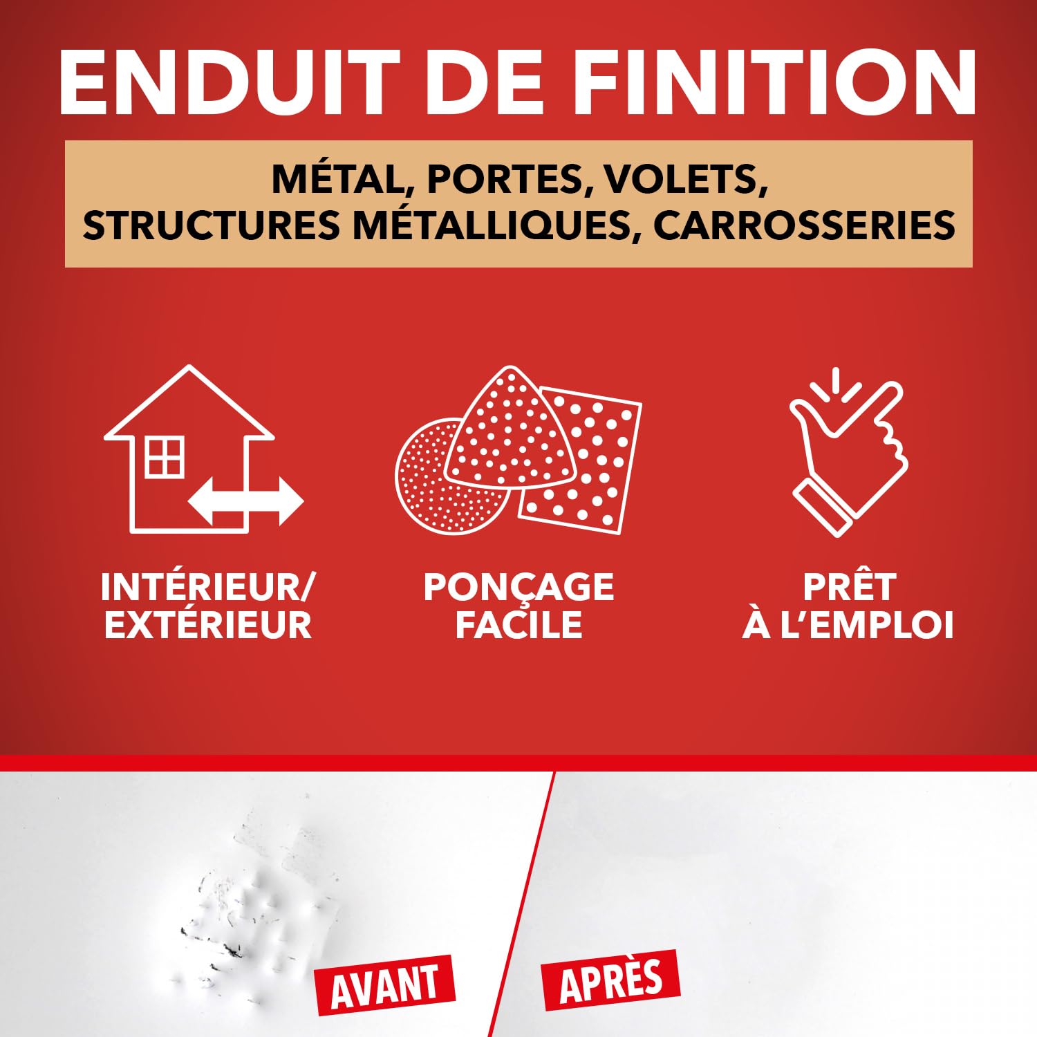 SINTO Enduit de Finition Métal 90g - Prépare le Support, Comble les Micro Aspérités, Séchage Rapide