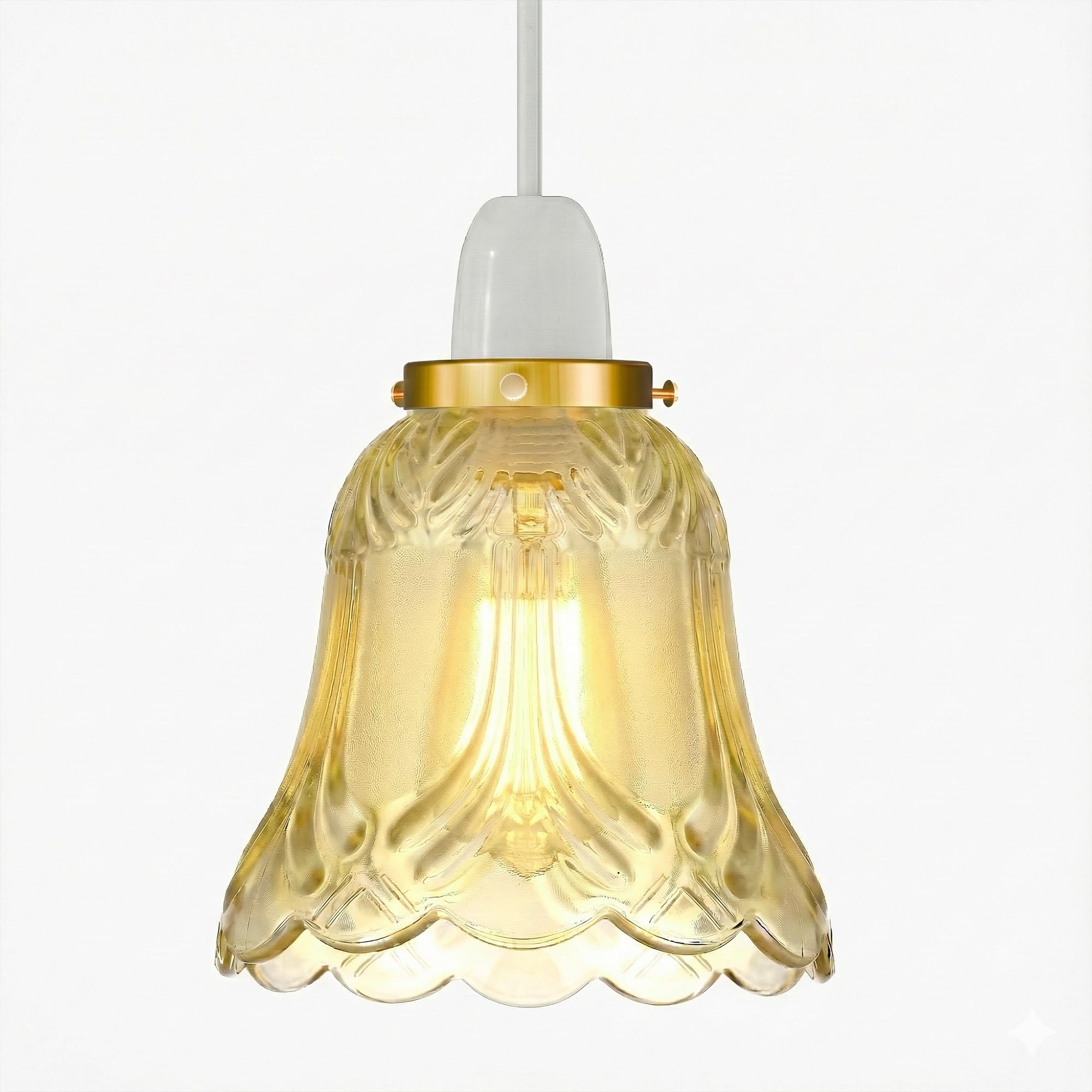 12.5cm Amber Glass Lamp Shade Easy Fit E27 Vintage Bell Shaped Pendant Light Shade Replacement, Floral Design, for Ceiling Pendant, Wall Sconce, Chandelier for Bedside Lamp (Amber Glass)